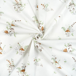 Cotton Fabric Insects & Ants on Mushrooms on a White Background