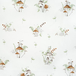 Cotton Fabric Insects & Ants on Mushrooms on a White Background