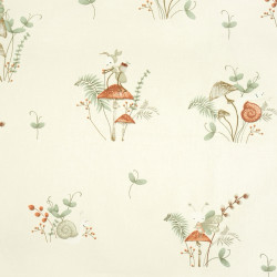 Cotton Fabric Insects & Ants on Mushrooms on a Ecru Background