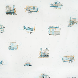 Cotton 100% Blue Vehicles on a White Background
