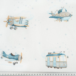 Cotton 100% Blue Vehicles on a White Background