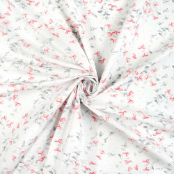 Cotton Fabric Red and Gray Ivy Leaves on a White Background