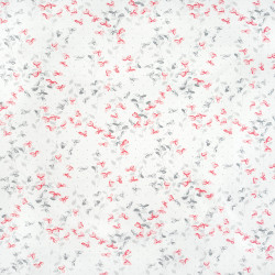 Cotton Fabric Red and Gray Ivy Leaves on a White Background