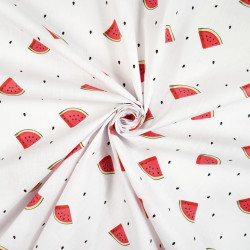 Cotton Fabric Watermelons & Seeds on a White Background