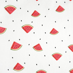 Cotton Fabric Watermelons & Seeds on a White Background