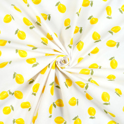 Cotton Fabric Lemons on a White Background