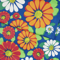 Deckchair fabric with large flowers on a sapphire background
