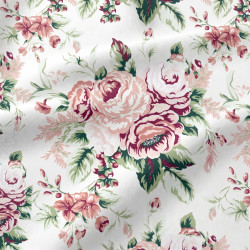 Cotton powder pink roses with berry on white background