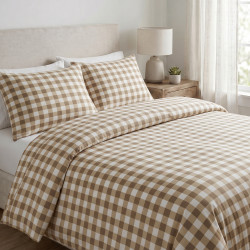 Cotton Fabric Large Beige-Brown Buffalo Check
