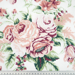 Cotton Fabric Dusty Pink Bohemian Roses on a White Background – 220 cm
