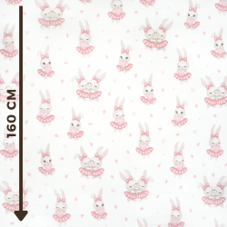 Cotton Fabric Rabbits in Pink Skirts on a White Background