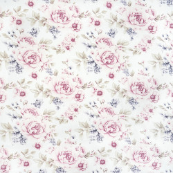 Cotton Fabric Pastel & Navy Flowers and Roses on a White Background