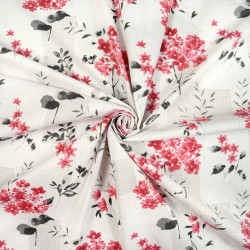 Cotton Fabric Red & Black Flowers on a Melange Background