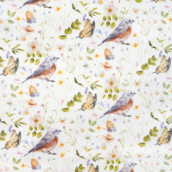 Cotton Fabric Birds & Butterflies in a Flower Meadow