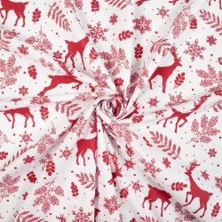 Cotton Fabric Red Reindeer on a White Background