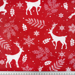 Cotton Fabric White Reindeer on a Red Background