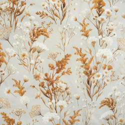 Cotton Fabric Rust Wildflowers & Sprigs on a Beige Background