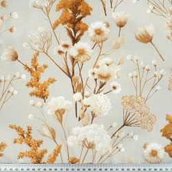Cotton Fabric Rust Wildflowers & Sprigs on a Beige Background