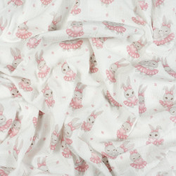 Printed Muslin Double Gauze – Rabbits in Pink Skirts