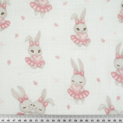 Printed Muslin Double Gauze – Rabbits in Pink Skirts