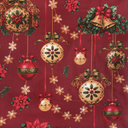 Cotton Fabric Christmas Ornament Garland on Burgundy Background