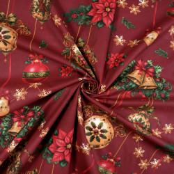 Cotton Fabric Christmas Ornament Garland on Burgundy Background