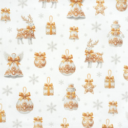 Cotton Fabric Gold Christmas Decorations on a White Background