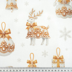 Cotton Fabric Gold Christmas Decorations on a White Background