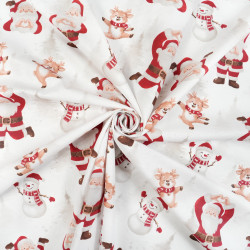 Cotton Fabric Santa & Cheerful Reindeer on a White Background