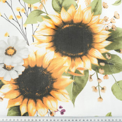 Cotton Fabric Large Sunflowers on a White Background