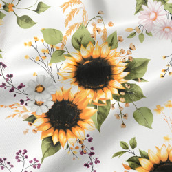 Cotton Fabric Large Sunflowers on a White Background