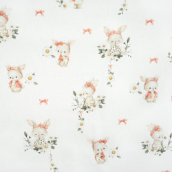 Cotton Fabric Bunnies with Rust Bows on a White Background