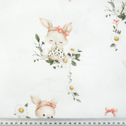 Flannel Bunnies with Rust Bows on a White Background