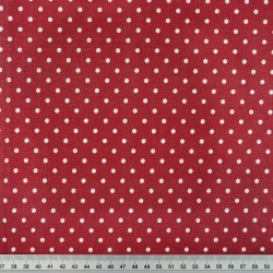 Bawełna 100% kropki 4mm białe na bordowym tle