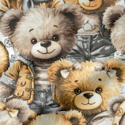 Cotton Fabric 3D Beige & Brown Bears