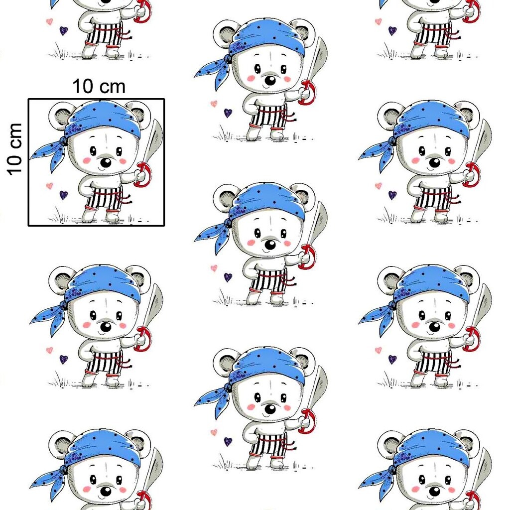 Cotton blue bears pirates on white background