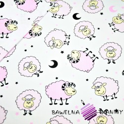 Bawełna różowe owieczki na białym tle