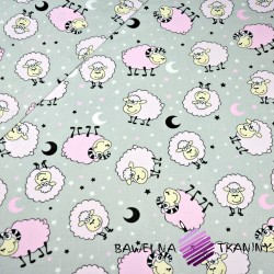 Cotton pink sheep on gray background