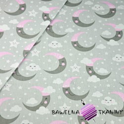 Cotton gray & pink moons on white background