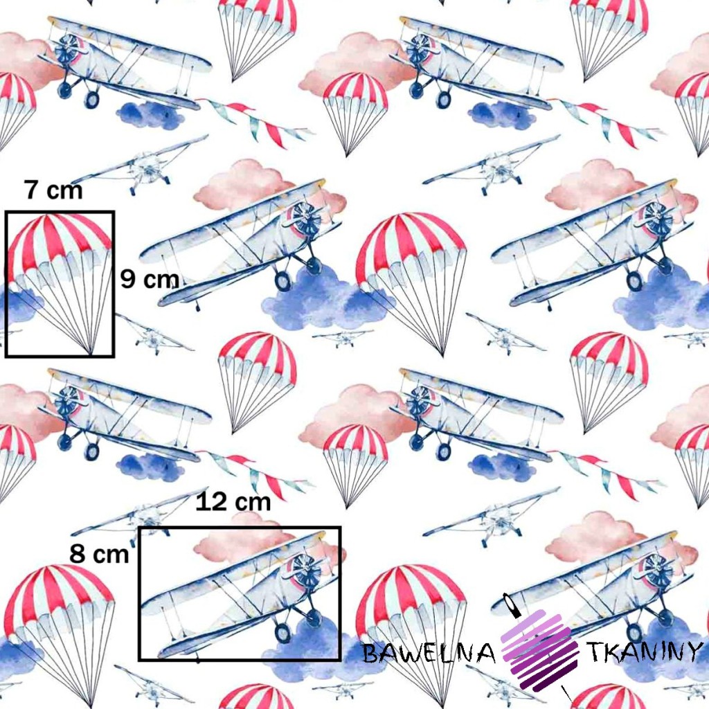 Cotton planes and parachutes on a white background