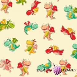 Cotton colorful dragons on vanilla background