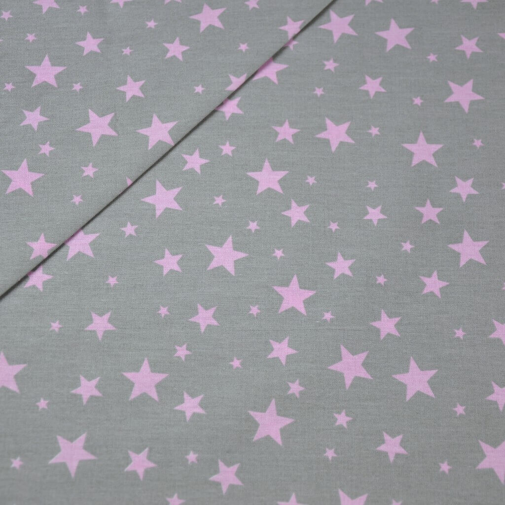 cotton new small and big pink stars on gray