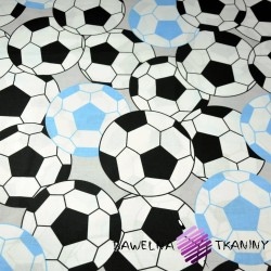 Bawełna Piłki 3D czarno błękitne na szarym tle