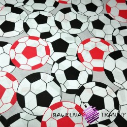 Bawełna Piłki 3D czarno czerwone na szarym tle