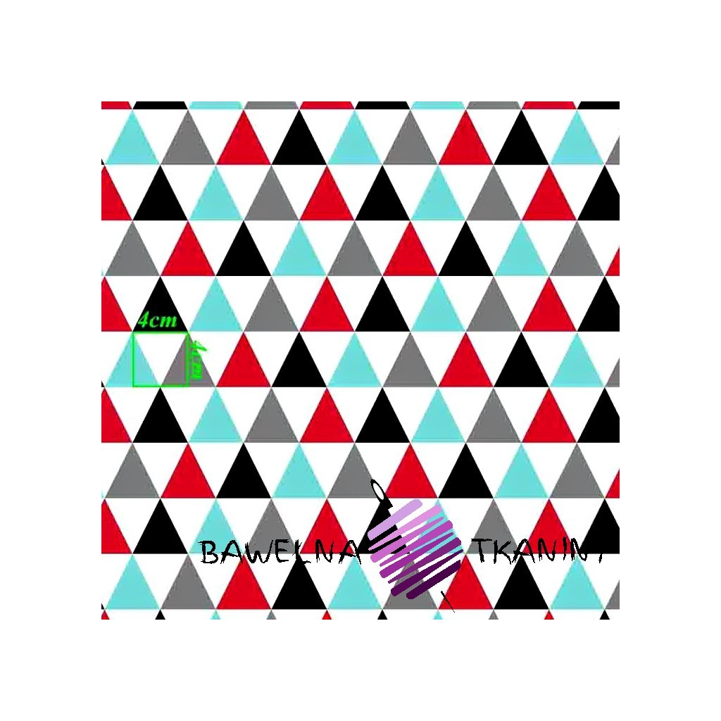 Cotton red & turquoise triangles on white background