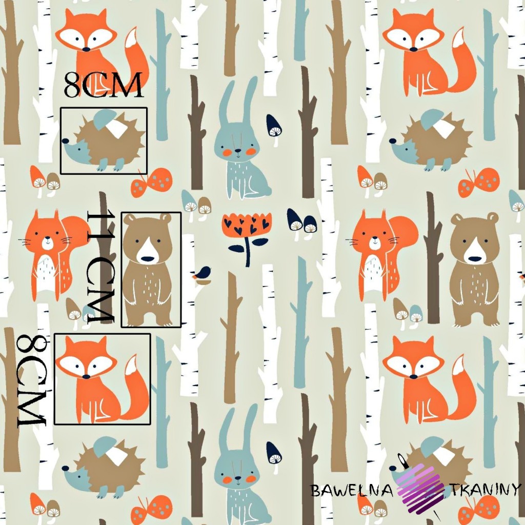 Cotton animals in forest on gray & mint background