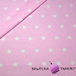 Cotton white stars 20mm on pink background