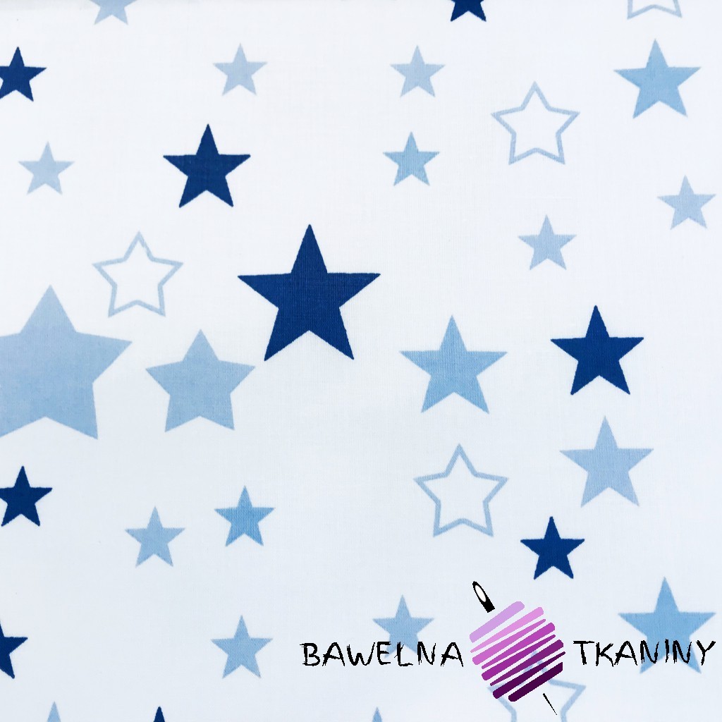 Cotton pink & navy blue stars on white background