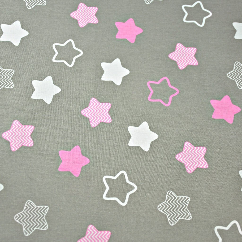 Cotton white & pink gingerbread stars on gray background