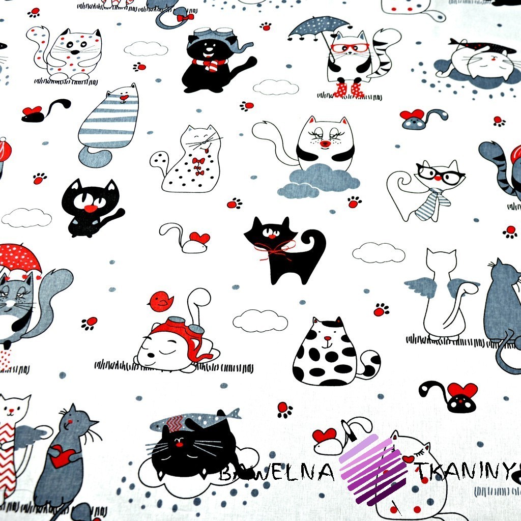 Cotton crazy cats with red additives on white backgrounds